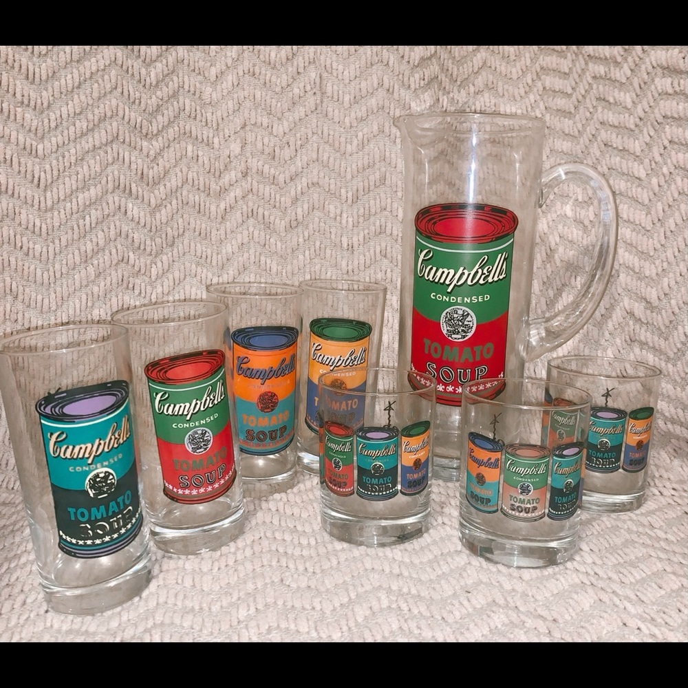 Vintage Andy Warhol Campbell Soup Glassware Set